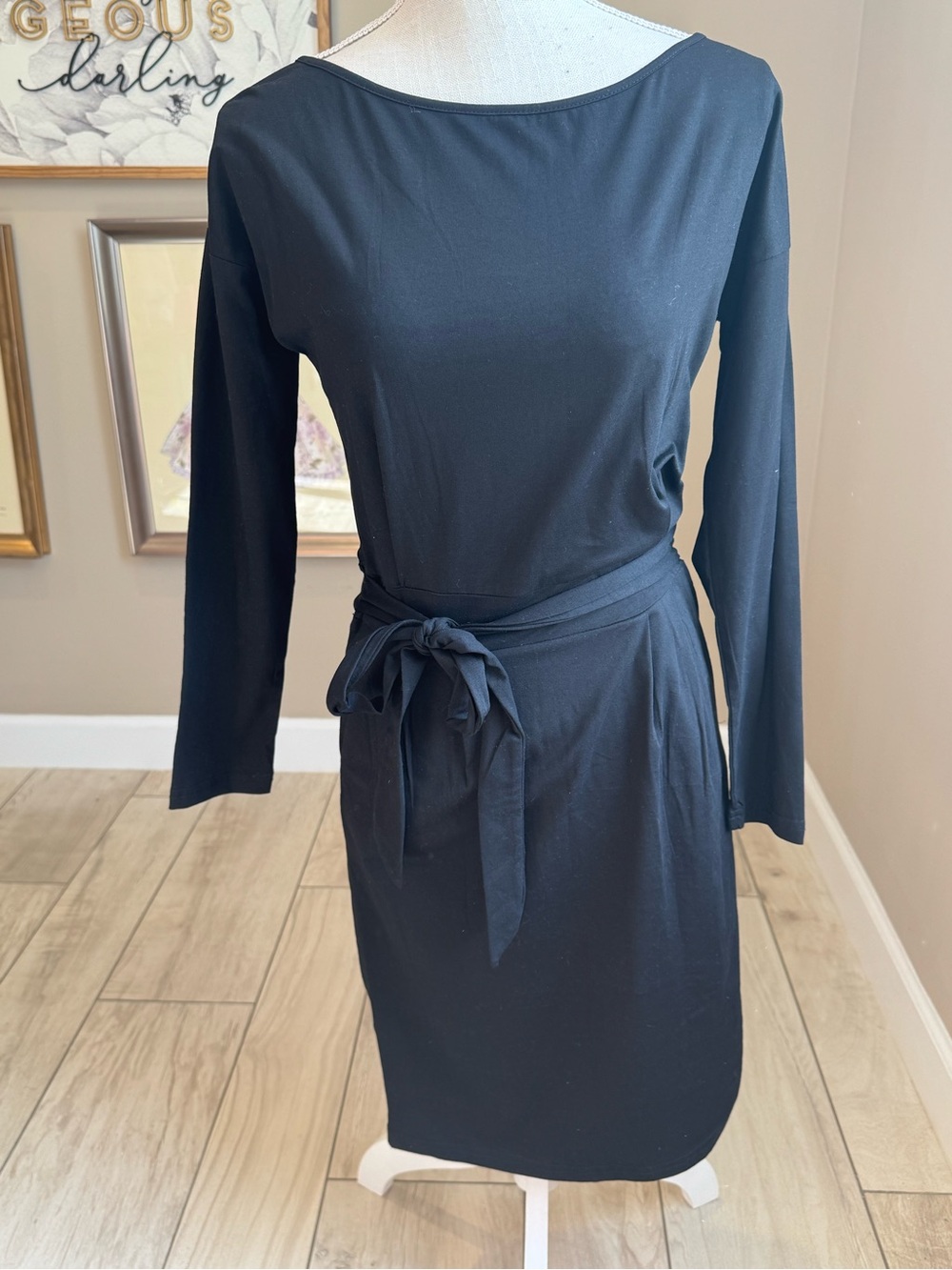 NWT! PrettyGarden Classic Black Long-Sleeve Tie-Waist Bodycon Dress